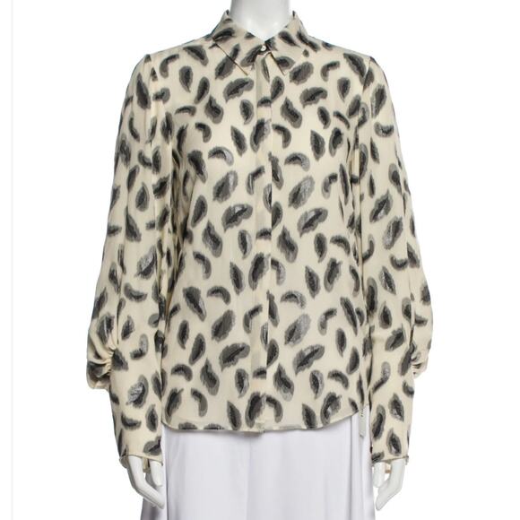 Saloni Silk Jacquard Metallic‎ Feather Button Front Puff Sleeve Blouse Size 10 - Picture 1 of 9